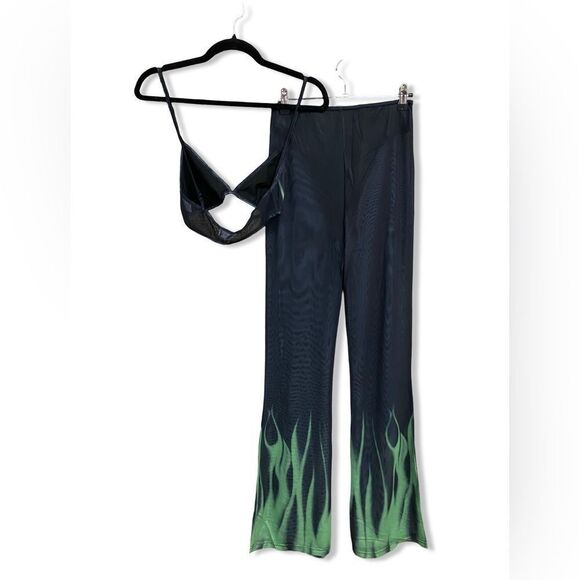 NWT Superdown Deja set pants bra outfit mesh print flares flame 2 pc Revolve M - Picture 4 of 12